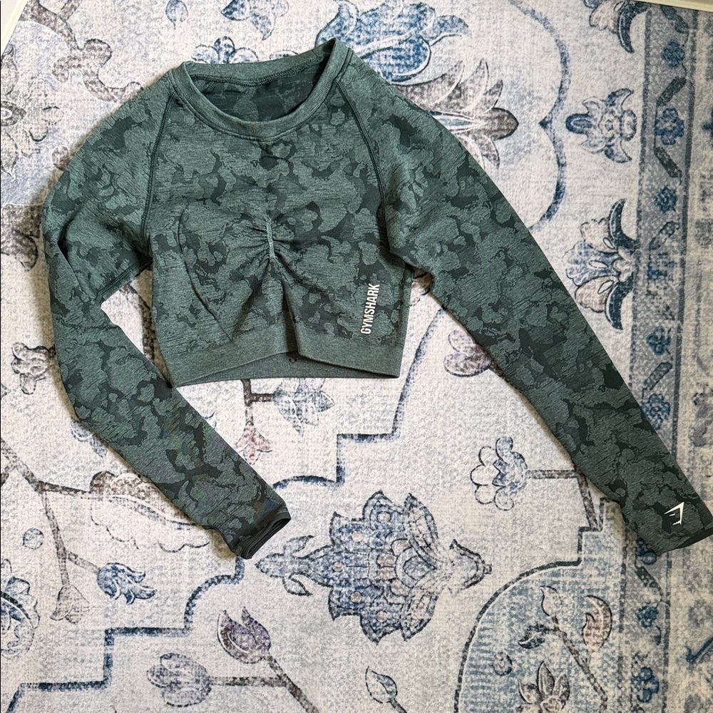 Gymshark Dark Green Camouflage Crop Top